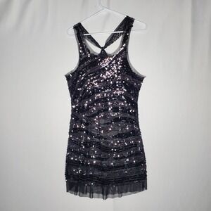 Vtg Y2K Wildcat Mini Dress Sheer Sequin  Lined‎ Evening Party Baddie Whimsy 90s